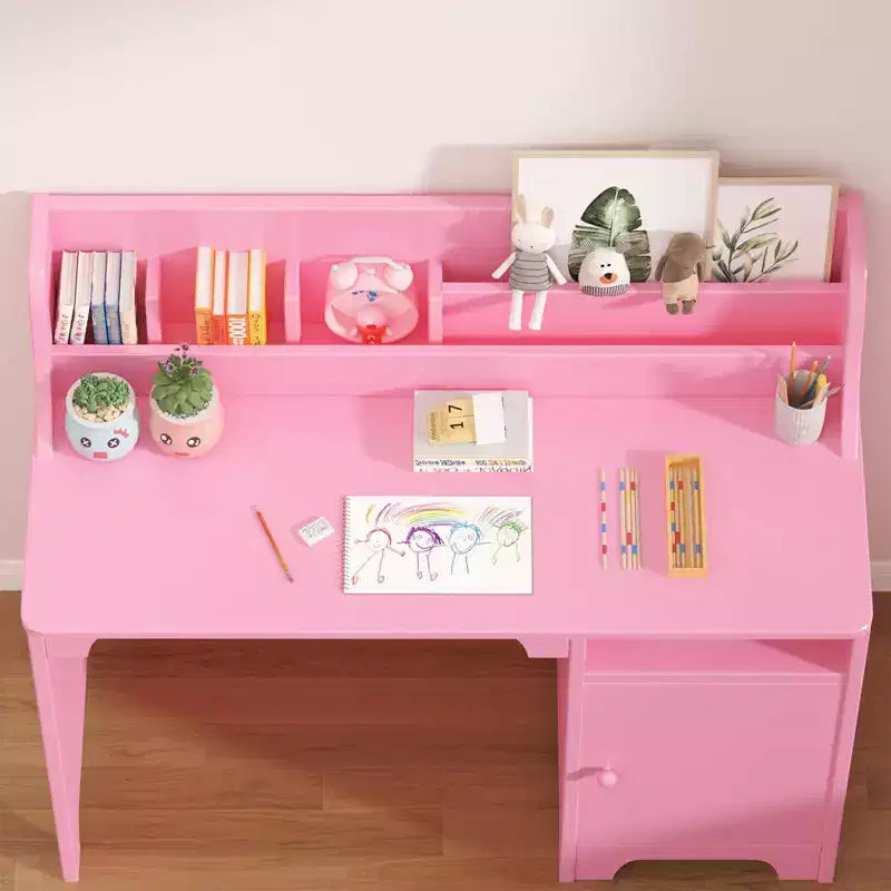 Bureau et chaise pour enfants en bois avec étagère de rangement, poste de travail et d'étude avec armoire et bibliothèque pour chambre ou salle de jeux