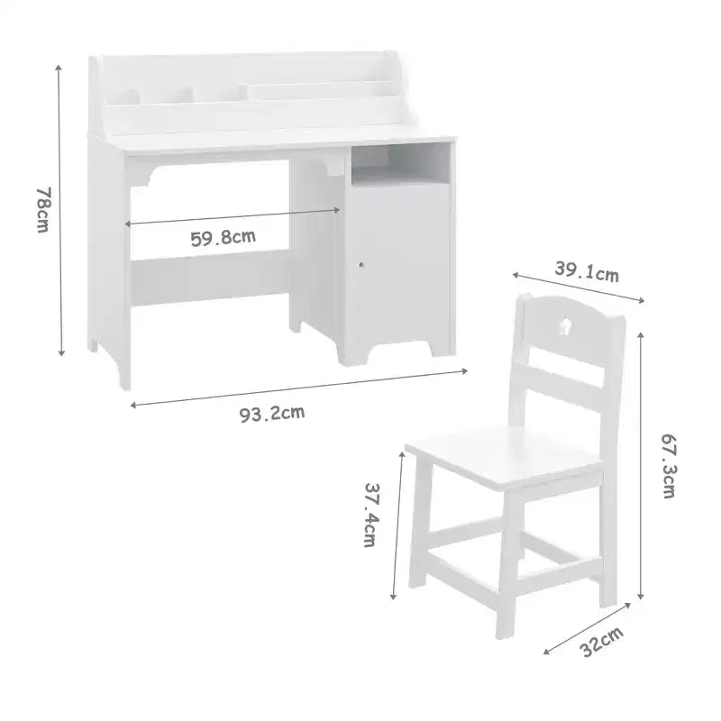 Bureau et chaise pour enfants en bois avec étagère de rangement, poste de travail et d'étude avec armoire et bibliothèque pour chambre ou salle de jeux