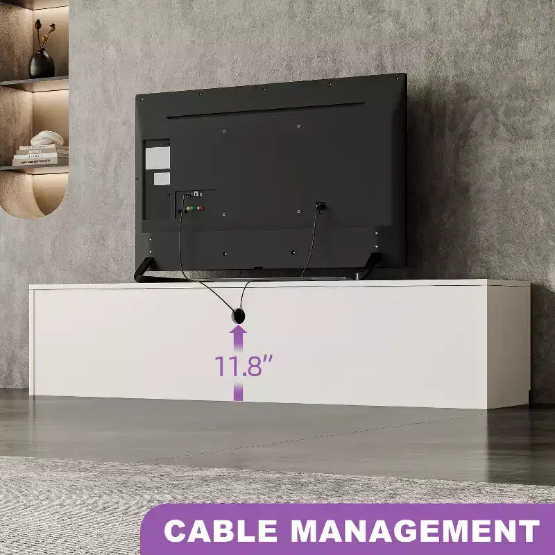 Meuble TV moderne de 300,2 cm pour téléviseurs de 55/65/75 pouces, console média comprenant un meuble TV et 2 tiroirs de rangement pour salon