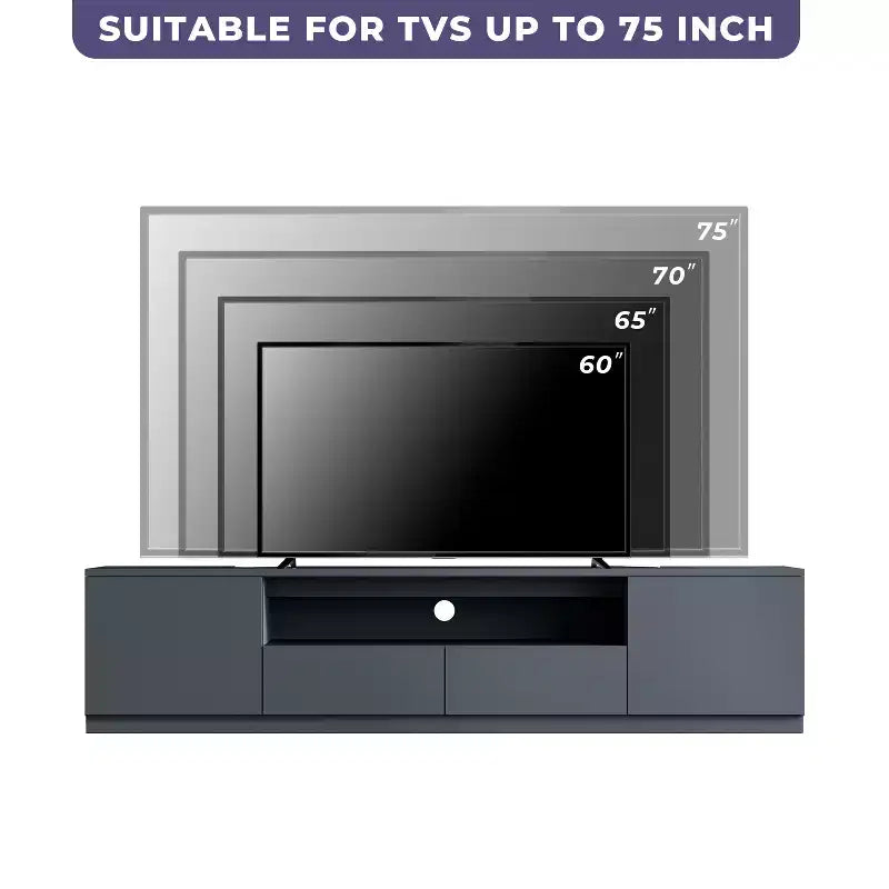 Meuble TV moderne de 300,2 cm pour téléviseurs de 55/65/75 pouces, console média comprenant un meuble TV et 2 tiroirs de rangement pour salon