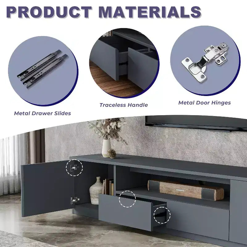 Meuble TV moderne de 300,2 cm pour téléviseurs de 55/65/75 pouces, console média comprenant un meuble TV et 2 tiroirs de rangement pour salon