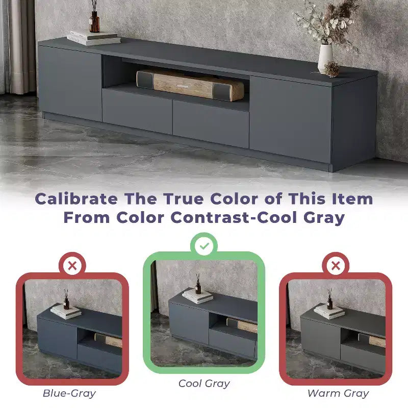 Meuble TV moderne de 300,2 cm pour téléviseurs de 55/65/75 pouces, console média comprenant un meuble TV et 2 tiroirs de rangement pour salon