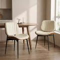 Set of 2 Mid-Century Modern Dining Chairs, PU Leather Upholstered with Curved Walnut Wood Backrest, Black Metal Legs for Kitchen and Dining Room
