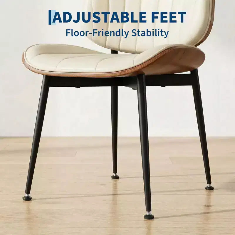 Chaises de salle à manger Mid-Century Modern, en similicuir, avec dossier incurvé en noyer et pieds en métal noir pour cuisine et salle à manger