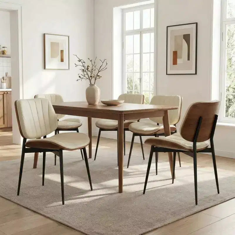 Chaises de salle à manger Mid-Century Modern, en similicuir, avec dossier incurvé en noyer et pieds en métal noir pour cuisine et salle à manger