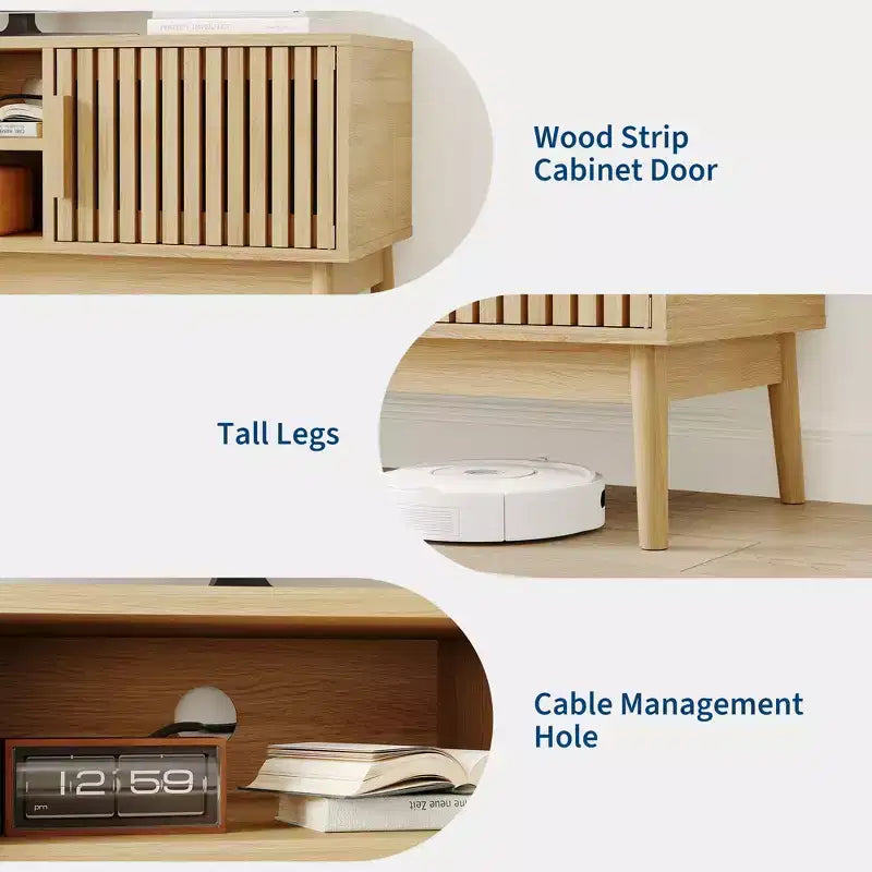 Meuble TV pour salon, console média avec portes cannelées, étagères ouvertes, armoire de rangement, convient aux téléviseurs jusqu'à 50 pouces