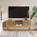 Meuble TV pour salon, console média avec portes cannelées, étagères ouvertes, armoire de rangement, convient aux téléviseurs jusqu'à 50 pouces