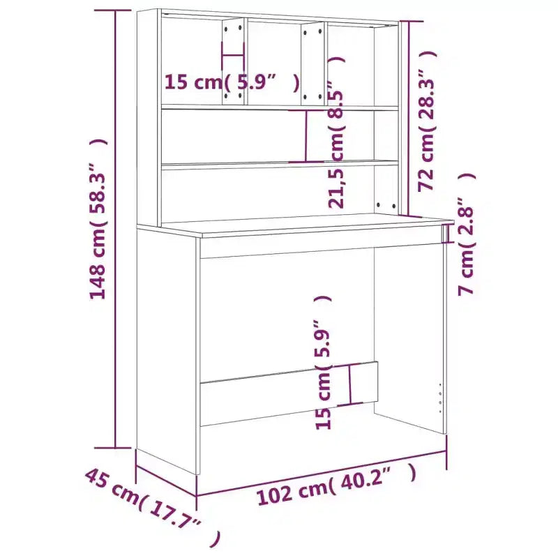 Bureau Gris béton Bois d'ingénierie 102 x 45 x 148 cm Bureau