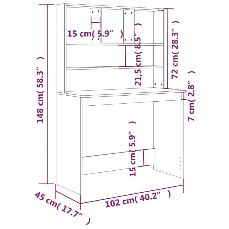 Bureau Gris béton Bois d'ingénierie 102 x 45 x 148 cm Bureau