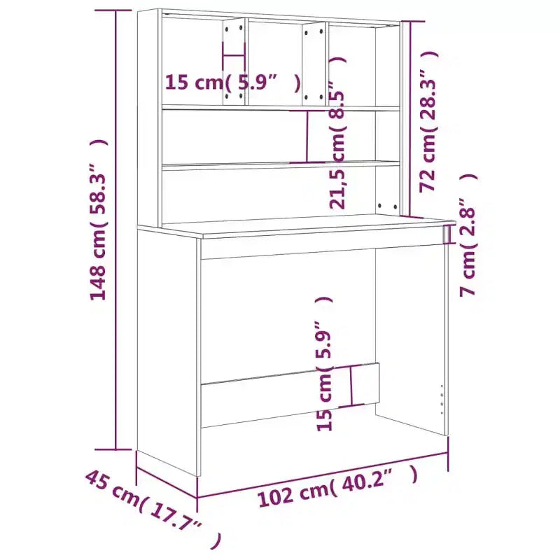 Bureau Gris béton Bois d'ingénierie 102 x 45 x 148 cm Bureau