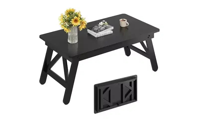 DEXYLLO Folding Coffee Table, Contemporary Compact Small Coffee Table with No Assembly Needed for Living Room, Home, Small Space, Black