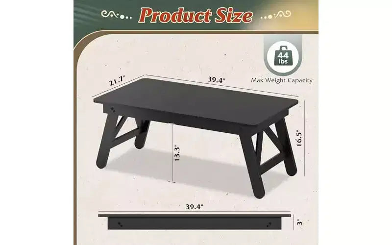 Table basse pliable, petite table basse compacte et contemporaine sans assemblage nécessaire pour salon, maison, petit espace, noire