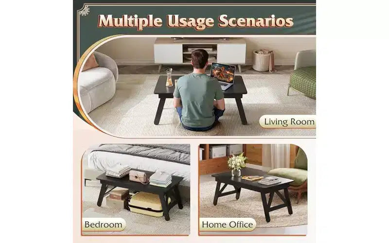 Table basse pliable, petite table basse compacte et contemporaine sans assemblage nécessaire pour salon, maison, petit espace, noire