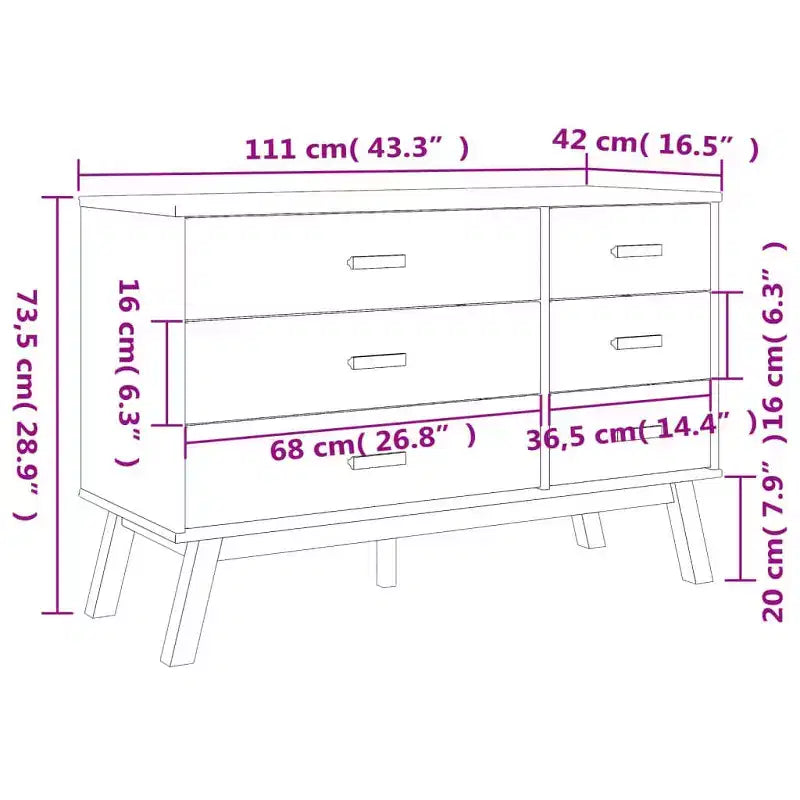 Commode Gris et Marron Bois de Pin Massif, Bois d'Ingénierie