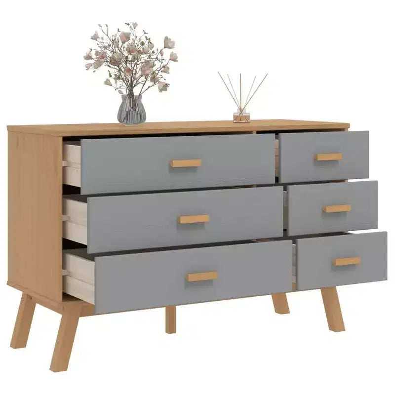 Commode Gris et Marron Bois de Pin Massif, Bois d'Ingénierie