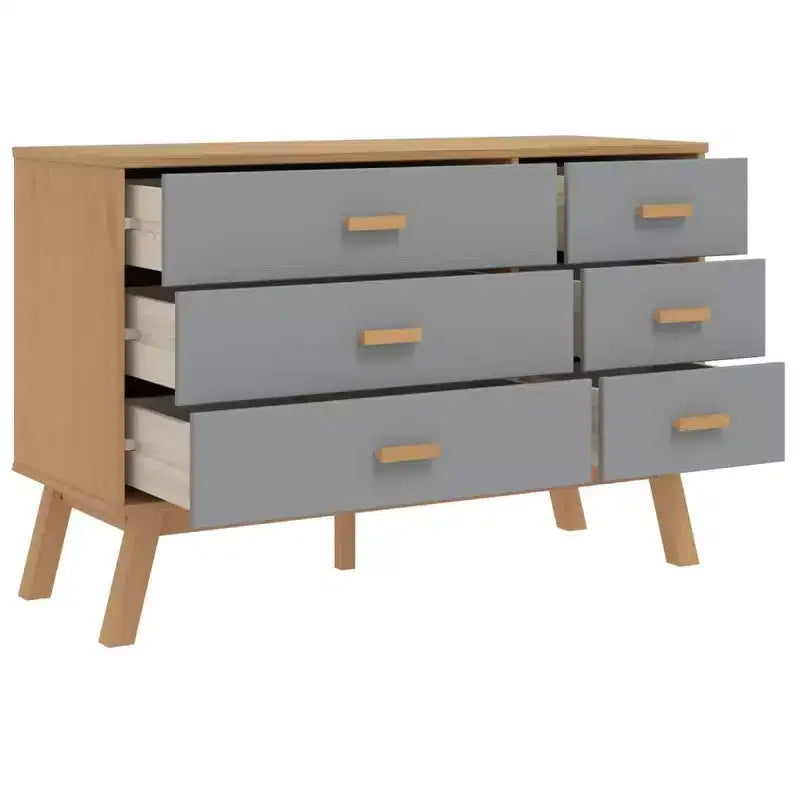 Commode Gris et Marron Bois de Pin Massif, Bois d'Ingénierie