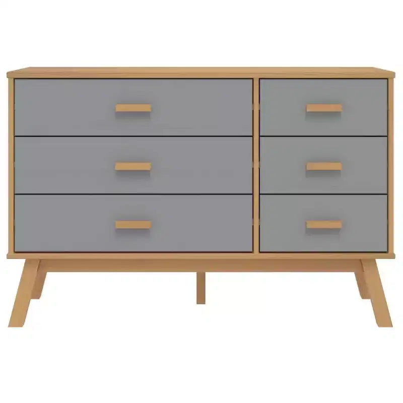 Commode Gris et Marron Bois de Pin Massif, Bois d'Ingénierie