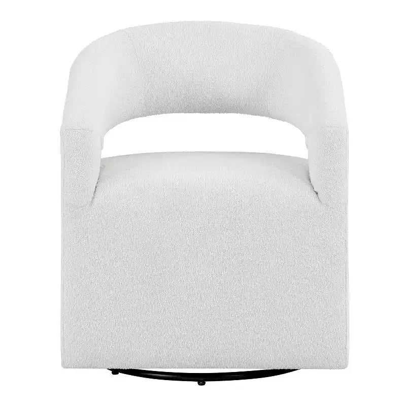Fauteuil tonneau pivotant moderne en bouclé avec dossier ouvert