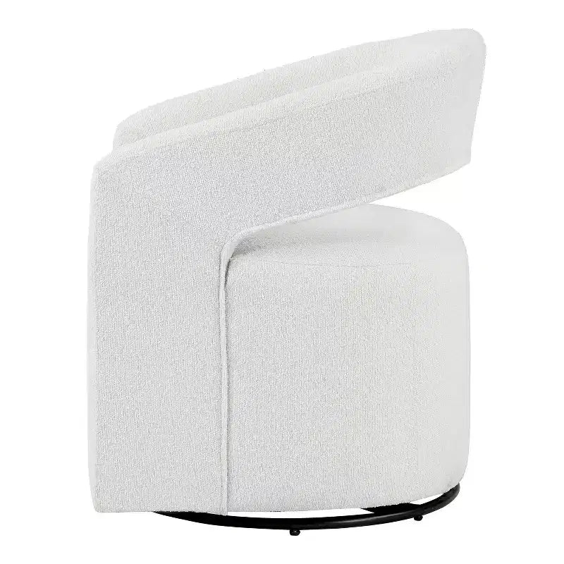 Fauteuil tonneau pivotant moderne en bouclé avec dossier ouvert