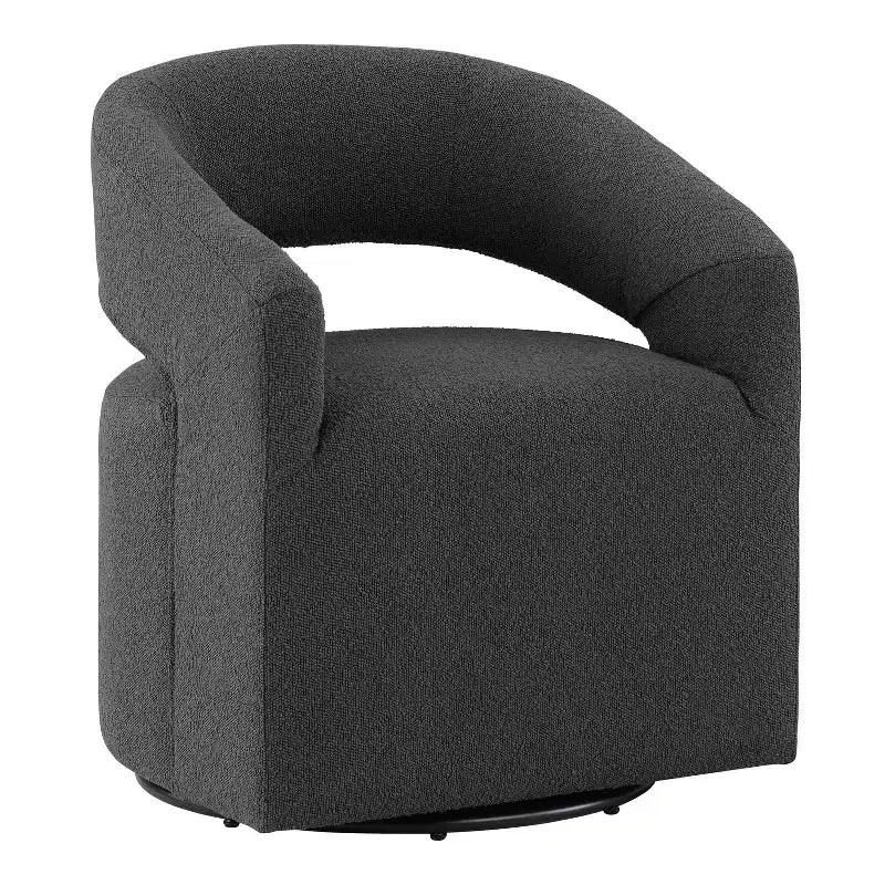 Fauteuil tonneau pivotant moderne en bouclé avec dossier ouvert