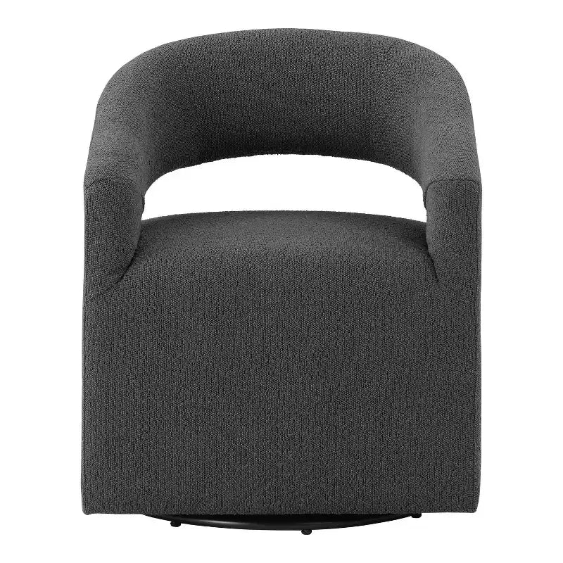 Fauteuil tonneau pivotant moderne en bouclé avec dossier ouvert