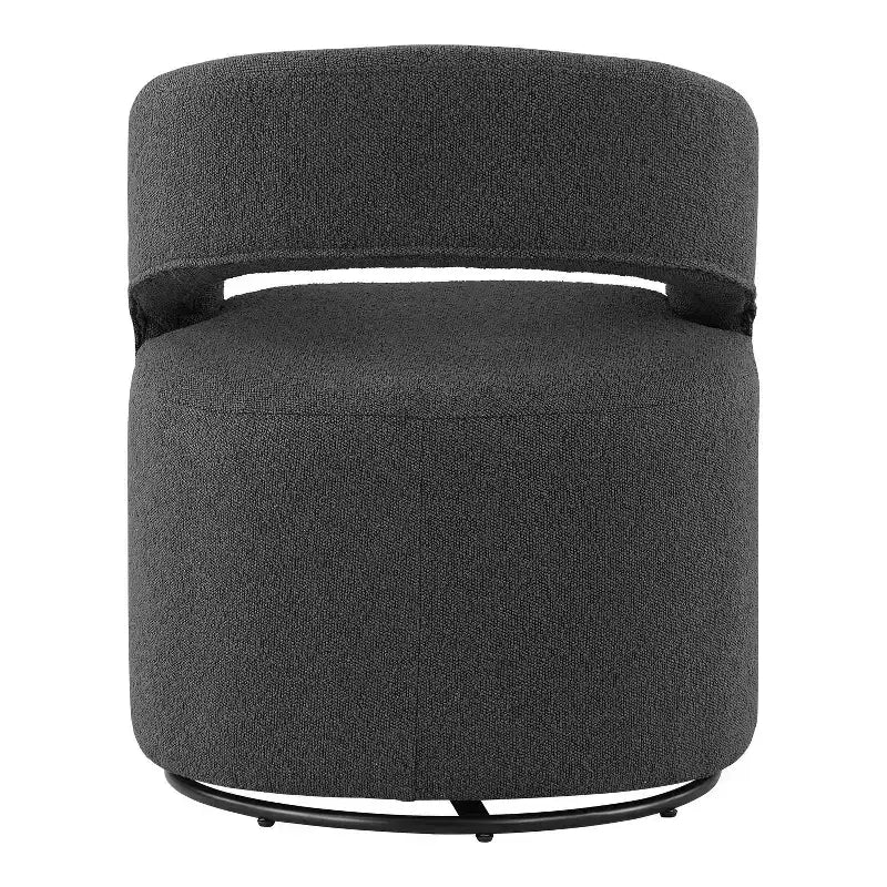 Fauteuil tonneau pivotant moderne en bouclé avec dossier ouvert